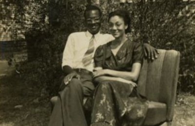 Unidentified Houston couple posing for a photo